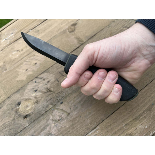 MORA Bushcraft Black SRT 12491 Knife: Swedish Reliability, Non-Slip, Mixed Edge, Perfect for Adventure and Hunting