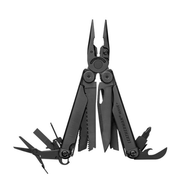 LEATHERMAN Wave + Black 18-tool Multitool - 420HC Steel, 25-year warranty, versatility and durability for experts.