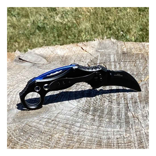 Image Couteau de poche Haller Carambit avec petit cercle bleu - 16136 - Kodiak Store