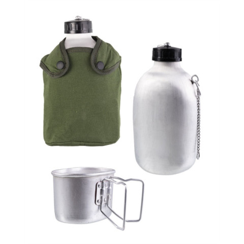Image Gourde armée française 1,3 L en aluminium avec quart et housse - 16267 - Kodiak Store