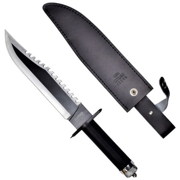 Image Couteau réplique Rambo II avec kit de survie dans le manche et étui en cuir - 16611 - Kodiak Store